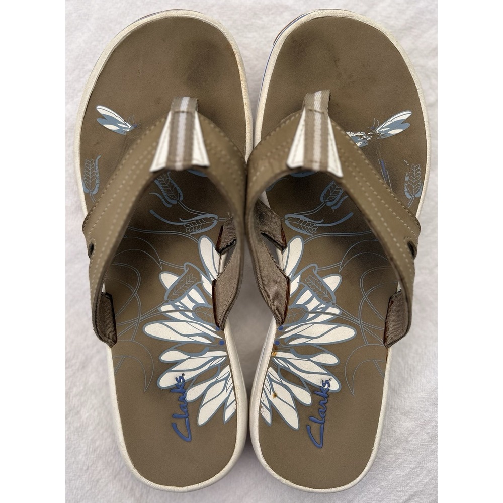 Clarks Women's Leather Flip Flop Sandals - Beige - Size 8M